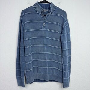 Johnston & Murphy Sweater Mens XL Blue Chunky‎ Stripe 1/4 Button Academic Preppy